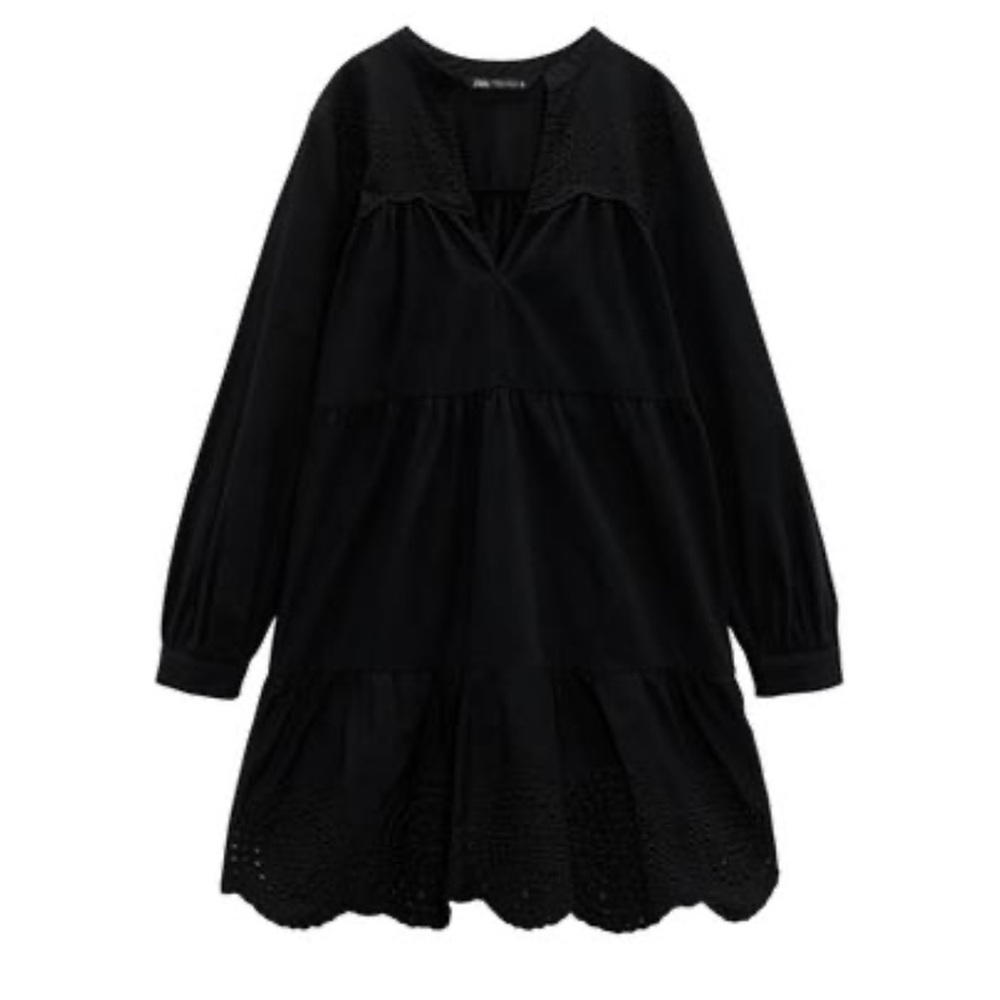 Zara Blue Boxy Dress with Embellished Long Sleeves